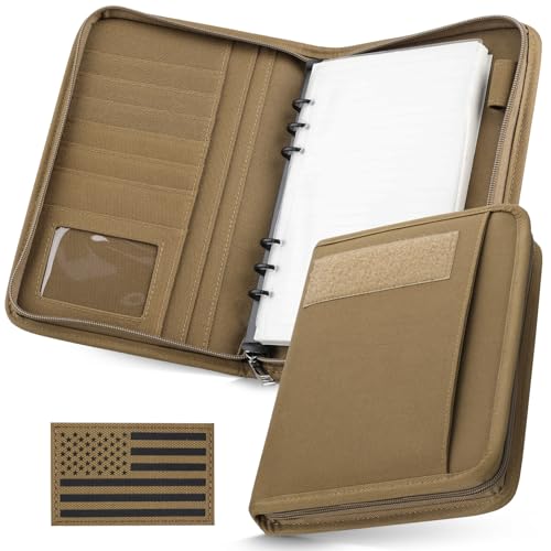 WYNEX Tactical Notebook Padfolio Ring Binder - Refillable A5 6-Ring Binder Zip Hardcover Notebook with 80 Sheets Water-Resistant Journal Cover for Gift Planners Field Office College