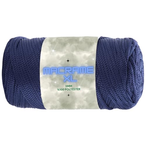 Art of Yarn Polyester Macrame Cord XL 250g 3mm x 142 Yards Crochet Macrame Rope Bag Crafts Wall Polypropylene Hangings Hilo String Twine Rug Thread Gift for Knitting 1 Skein Navy Blue 99162