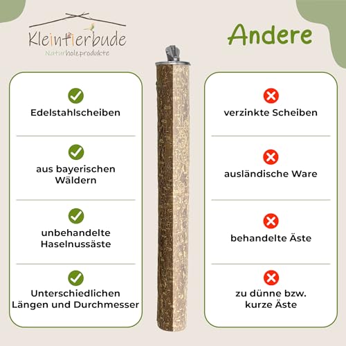 6 Natur Sitzstangen für Vögel - Befestigung aus Edelstahl - Wellensittich Spielzeug - Nymphensittich Spielzeug - Vogel Spielzeug