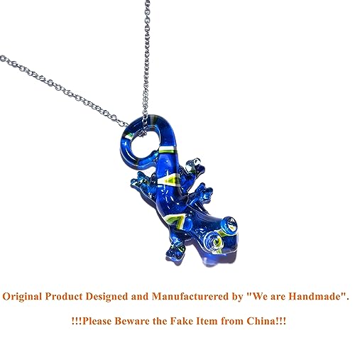 Handmade Large Blue Lizard Art Glass Blown Animal Figurine Pendant Necklace Jewelry4