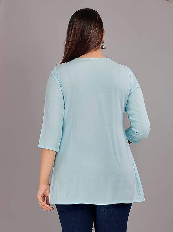 Image of Avayayat Women's Rayon Embroidered Regular Fit Top with Half Sleeves for Office Wear Casual Wear Top for Women Girls Tops Dresses Kurti for Ladies Girls Kurta