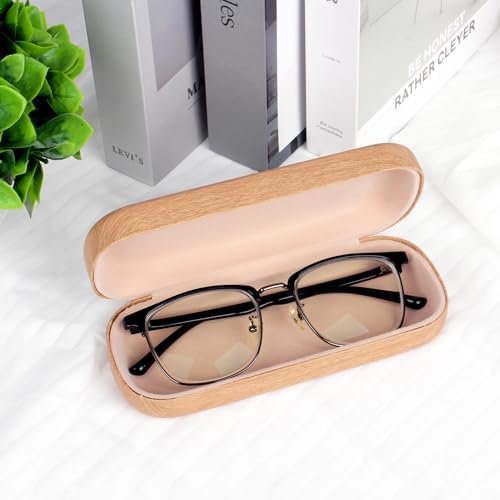 Image of Glasses Case, Portable Sunglasses Case, Wood Grain Hard Shell Eyeglass Case, Glasses Case With Cleaning Cloth For Women Girls