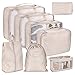 Koffer Organizer Packwürfel Set 8-teilige, Multifunktionale Travel Gep Set Wasserdichte Packtaschen Schuh-Aufbewahrungsbeutel für Urlaub, Reisen (Beige)