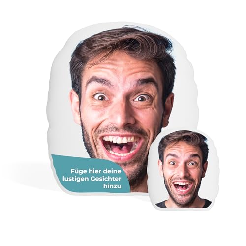 Cimpress Personalisiertes Fotokissen, Kissen in Gesicht-Form selbst gestalten (33 x 39 cm), Kleines Kissen mit eigenem Foto Bedruckt, lustige...