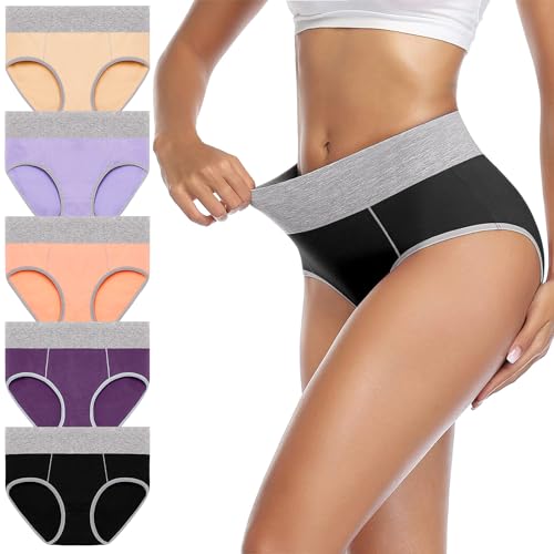 Plus Size High Waisted Tummy Control Underwear Women Cotton Soft Comfortable Postpartum Panties Ladies No Show Moisture Wicking Briefs