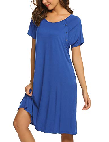 Ekouaer Womens, Nursing Nightgown Nightshirt, Maternity Short Sleeve Birthing Gown With Snap, Snorkel Blue, Medium #TOP3