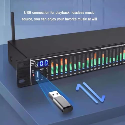 31-band digital equalizer tuner, audio spectrum analyzer, low/middle/treble adjustment, dual channel synchronous control