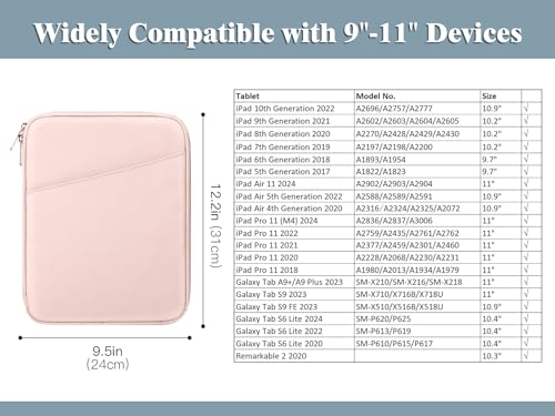 Image of TiMOVO 9-11 inch Tablet Sleeve Bag with Pocket, Pink | Fits iPad 11 inch A16 2025, iPad 10.9 inch /10.2 inch, Air 11 inch 5th /4th Gen, Galaxy Tab A9+ /A11 Plus 11 inch