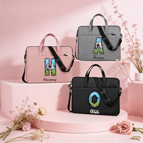 Personalisierte Alphabet-Laptop-Tasche mit Fußball-Motiv, individuelle Namenshülle für 33-39,6 cm (13-15,6 Zoll) Laptops, langlebig, wasserdicht, Computerhülle für Büro und Reisen