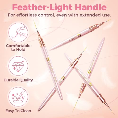 Image of UNA GELLA Nail Art Brushes Metallic, 5 Count Liner Pens Set For Nail Art Gel Polish, Detail Nail Art Design Painting Brush Set For Nails Gel Fine Drawing Nail Tools, Sizes 7 /9 /11 /15 /25mm