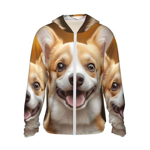 UPF 50+ Sun Protection Hoodie Long Sleeve Cute Corgi Sun Shirt Rash Guard Fishing Shirts for Men