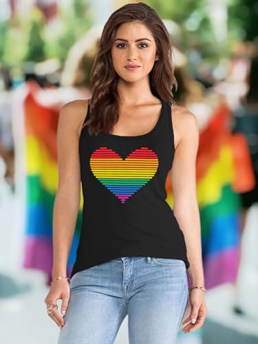 Image of Ithalt Pride Tank Top for Women LGBT Rainbow Flag Shirt Love Heart Graphic Tee Lesbian Gay Pride Sleeveless Vest