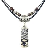 LAVIP Double Layers Hawaiian Tiki Pendant Necklace for Men Women -Polynesian Tribal Surfer Beach Jewelry White Pandent