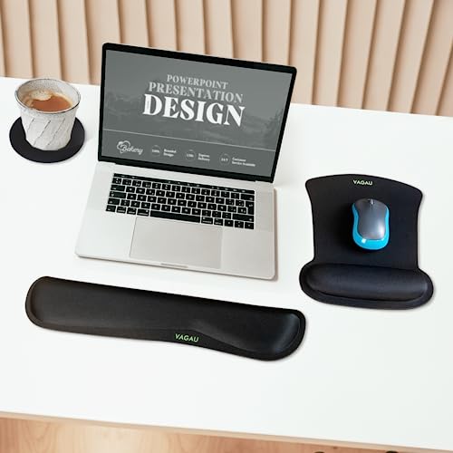 Vagau Premium Keyboard Wrist Rest And Mouse Pad Wrist Support, Ergonomic Memory Foam Set For Office, Laptop, Mac, Computer And Gaming, Durable, Comfortable Typing &Wrist Pain Relief (C-Black) #TOP1