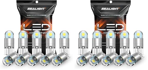 Image of SEALIGHT 194 LED Bulb 6000K White,License Plate Light,Dome Light,T10 168 2825 W5W 3030 Bright Chips Wedge for Replacement-Light Bulb,Map Trunk Door Courtesy Dash LED-Light-Bulb,10 Count (Pack of 2)