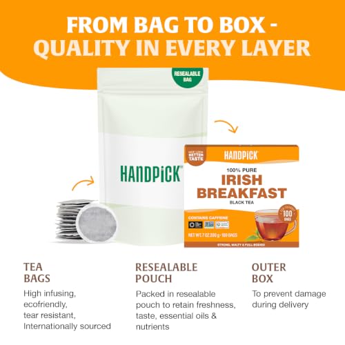 Image of HANDPICK Irish Breakfast Teabags(100 Count) Caffeinated Bold Black Teabags