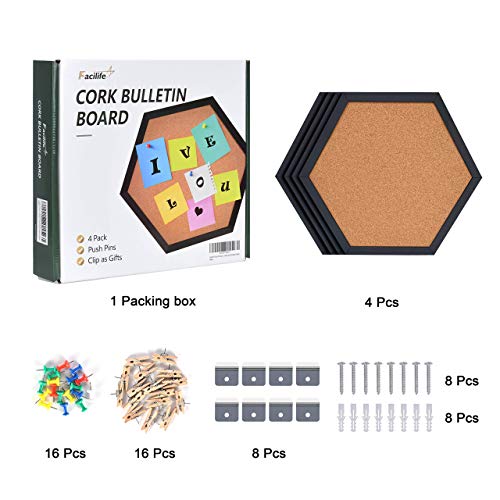 Facilife 4 Packs Cork Board Pin Board, Cork Boards For Walls With Frame, Decorative Black Bulletin Board For Office, School & Home (Includes 16 Push Pins, 16 Wood Clips) #TOP2