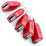 NTW 2nd Gen Secure Charging USB Adapter (5pk) Data Blocker, Condom for Blocking Data Sync/Protect Against Juice Jacking/Charge Only Adapter, Works With Any Charger -NUSB-K2DL5-RD