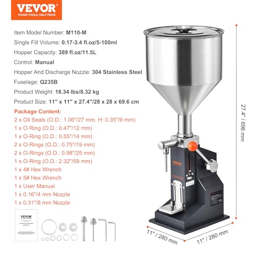VEVOR Manual Paste Liquid Filling Machine, 5-100ml Adjustable Bottle Filling Machine, Stainless Steel Liquid Filler with 11.5L Hopper for Milk Water Juice Shampoo Honey by VEVOR - Image 7