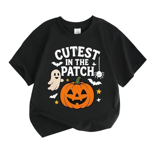 Camiseta infantil de Halloween con calabaza para niños, camiseta de manga corta, camiseta informal de moda para niños y niñas, mezcla cómoda camisa Jack, Negro , 5-6 años