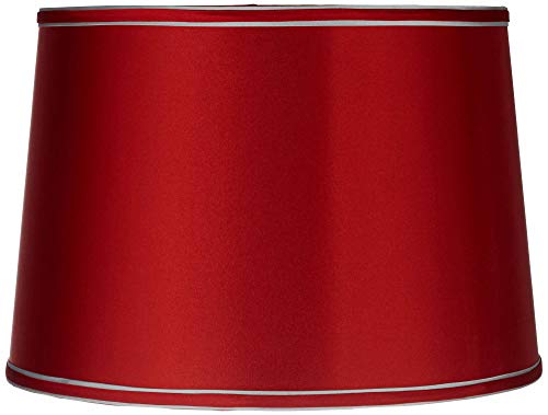 Sydnee Satin Red Medium Drum Lamp Shade 14" Top X 16" Bottom X 11" Slant X 11" High (Spider) Replacement With Harp And Finial - Springcrest #TOP18