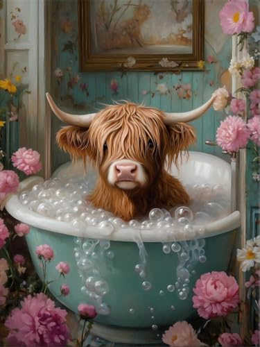 Image of MYBISYMQQ Highland Cow Cross Stitch Kits for Adults,Stamped Cross Stitch Kits for Beginner,DIY Needlepoint Embroidery Patterns Kits Embroidery Patterns for Home Wall Decor 15.7x11.8 inches
