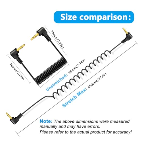 Cable de audio auxiliar 3.5mm macho a macho enrollado miniatura 4