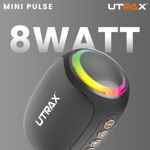Image of UTRAX 8W Mini Go Party Bluetooth Speaker with Premium RGB Lights, Portable Wireless Outdoor Speaker, TWS Pairing, 8H Battery Life, IP67 Waterproof, Deep Bass for Travel, Parties & Camping