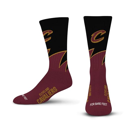 For Bare Feet NBA CLEVELAND CAVALIERS Black Wave Crew Sock Team Color Large