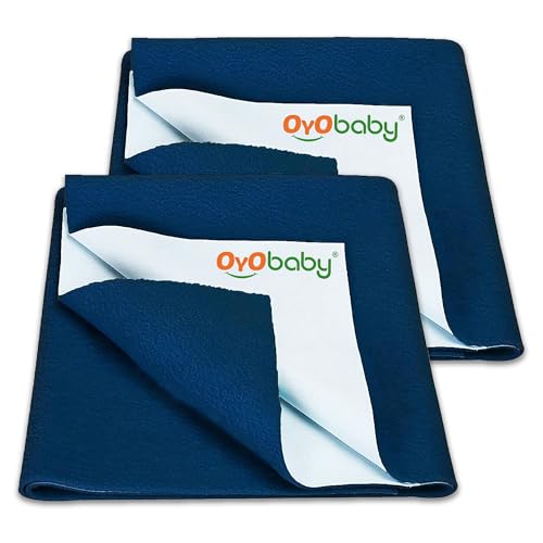 Image of OYO BABY - Waterproof Mattress Protector Sheet | Dry Sheet for Kids and Adults - Waterproof Dry Sheet Cotton Bed Protector (Baby Bed Protector Medium Size - 100cm x 70cm - (Pack of 2), Dark Sea Blue)
