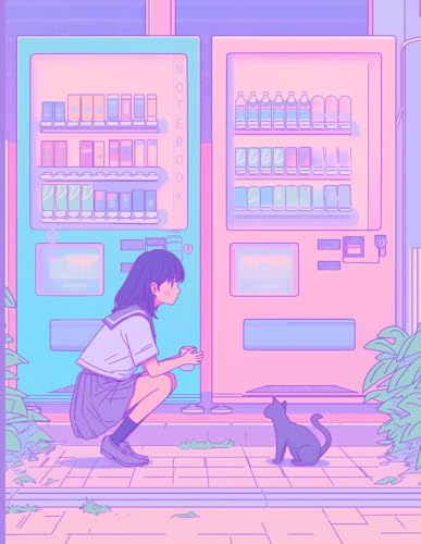 Japanese Notebook: Aesthetic, Anime Notebook for School, Cute Notebook for Teens, College Ruled, Pink and Purple Pastel Notebook