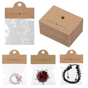 Bremorou 100 Pcs Bracelet Packaging Earring Display Cards With Bags Jewelry Display Bags For Selling Small Business Clear Supplies Key Chains Earrings Necklaces Pouches 3.9 × 3.1 Inches