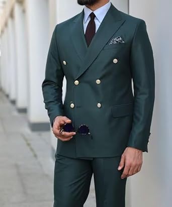 Wangyue Mens Double Breasted Suit 2 Piece Slim Fit Suits for Men Wedding