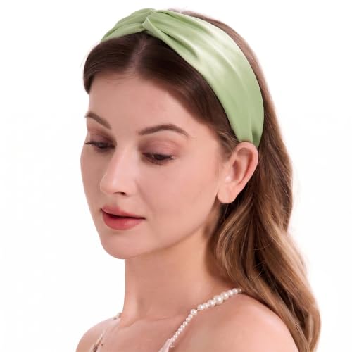 Image of ZLYC Mulberry Silk Headband for Women's Hair, Solid Avocado Cream