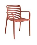 ROBUSTA Y FUNCIONAL METRO Professional Silla Apilable Elaria con Reposabrazos, Polipropileno, Terracota, 56x56x80 cm, Resistente UV