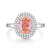 Ayoiow Anillos de boda de platino halo para parejas con zafiro Padparadscha y moissanita creados de 2 quilates, anillo de amistad para mujer, oro blanco de 9 K, 14 quilates, 18 quilates, Pt950, talla