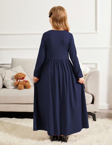 Image of Arshiner Girls Maxi Dress Long /Short Sleeve Casual Holiday Dress with Pockets for 5-13 Years
