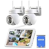 VORGUT Wireless Security Camera System with 10' LCD Monitor, 2PCS 3MP PTZ Outdoor Camera for Home Surveillance, 10CH NVR with 500G HDD,Auto Tracking,Human Detection,Color Night Vision,No Monthly Fee