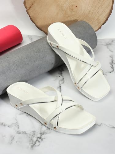 Image of Iconics Women's Fashionable Slip On Sandals Colour-White, Size-UK 8