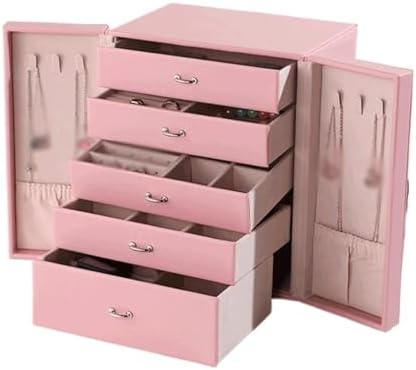 FMURY Large Capacity Portable Jewelry Storage Box Rings Earrings Jewelry Box Handheld with Lock(C) image 5
