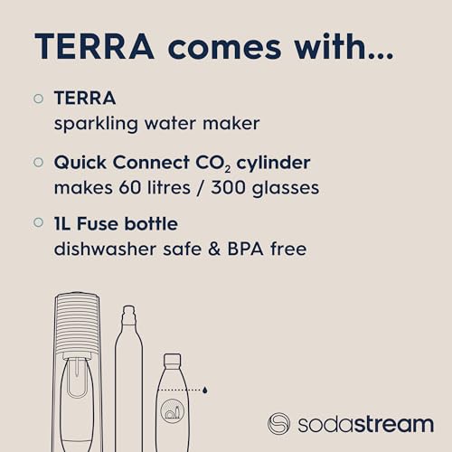 SodaStream - Terra Sparkling Water Maker, Quick Connect CO2 System, Includes 60L Gas Cylinder, BPA-Free 1L Bottle, Eco-Friendly & Reduces Plastic Waste, Black - Image 5
