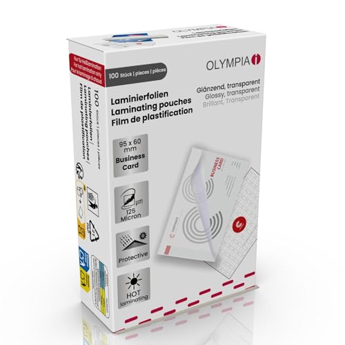 Olympia Laminierfolien Visitenkarten 125 Micron 100 Stück – Premium Laminierfolie 60x95 mm glänzend – extra stark, reißfest & wasserfest – kompatibel mit allen Laminiergeräten, 9179