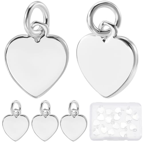 Beebeecraft 1 Box 20Pcs Heart Charms 925 Sterling Silver Plated Love Hearts Shape Charm Dangle Pendants with Jump Rings for Jewelry Making Valentines Day Necklaces Earrings Bracelets DIY Crafts Small 0.47x0.37in