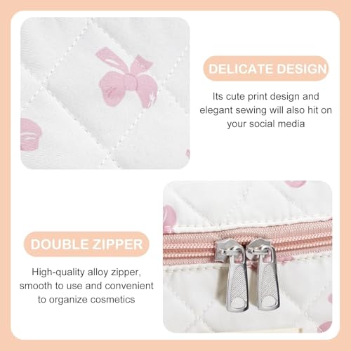 Image of Lyrovo Makeup Organizer Cosmetic Bag Quilted Large Floral Make Up Organize Set for Women Flower Travel Toiletry Bag (TIE-Pink)