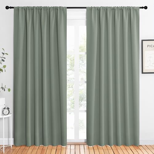 NICETOWN 2 Panels Blackout Curtains, Rod Pocket Thermal Insulated Drapes 84 inches Long, Easy-Care Modern Home Decoration Sunshades for Guest Room, Living Room, Office, 62 x 84 Inch, Greyish Green