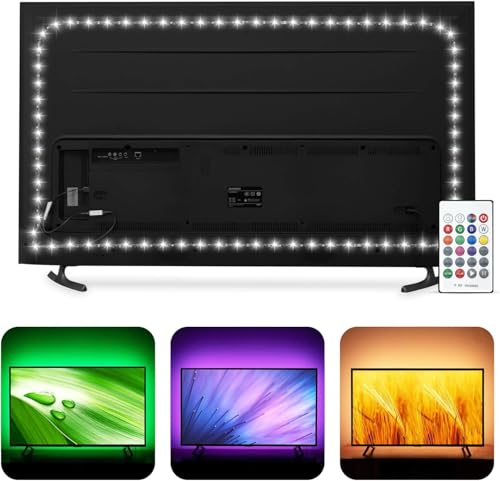 HAMLITE TV Bias Lighting 6500K True White for 70 72 75 80 82 85 Inch TV, 18Ft USB TV LED Backlight with RF Remote Cover 4 Sides Behind TV Background Room Decor Gaming Light for Men Ambient Mood Light