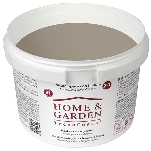 TecnoChalk® Home & Garden Nuova Chalk Paint Extra Forte - Non Richiede Finitura – Ricolora Senza Carteggiare Casa e Giardino - Vernice tutto-in-uno - Senza Solventi - Colore Tortora (2,5 litri)