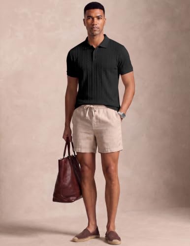 Image of JMIERR Men's Cable Knit Polo Shirts Elasticity Short Sleeve | Men's cable knit polo shirt with elasticity, machine wash, short sleeve, breathable textured knit for spring summer