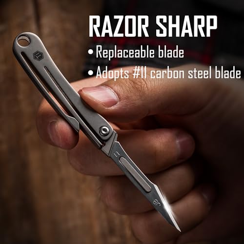 KeyUnity KK07 Precision Craft Utility Blade Titanium Handle Mini Cutting Tool for Arts Crafts DIY Projects Paper Cardboard Fabric and Hobby Use with Replaceable Blade