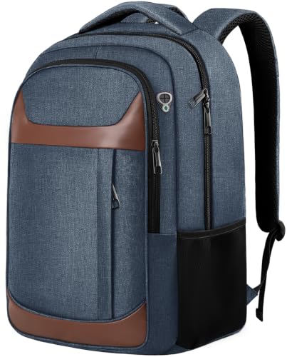 Image of Travel Laptop Backpack 17 Inch, Professional Travel Backpack for Men Women with LifetimeWarranty, Airline Approved Big Large Business Work College Computer Backpack, Blue Brown